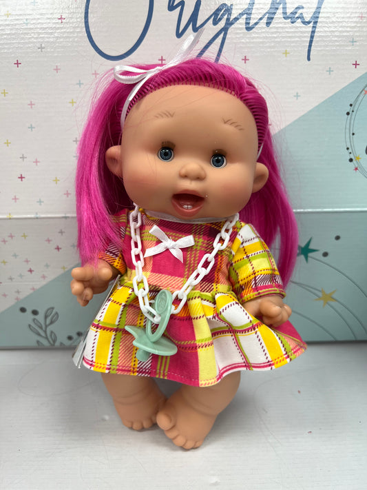 Pepote Fantasy Doll - Pink Hair/Yellow Check Dress