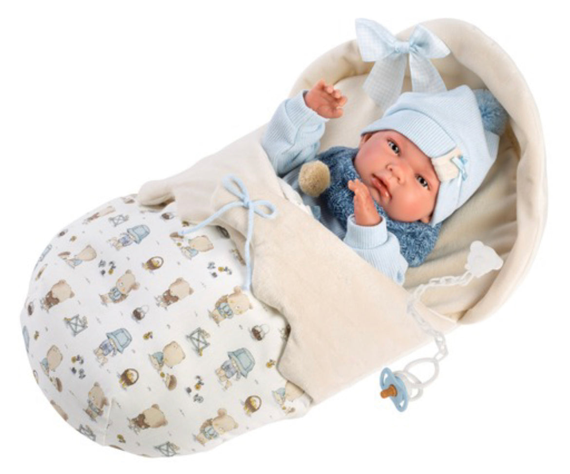 73885 Llorens Boy in Sleeping Bag Doll 42cm