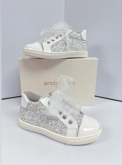 222295 Andanines White Glitter Trainers