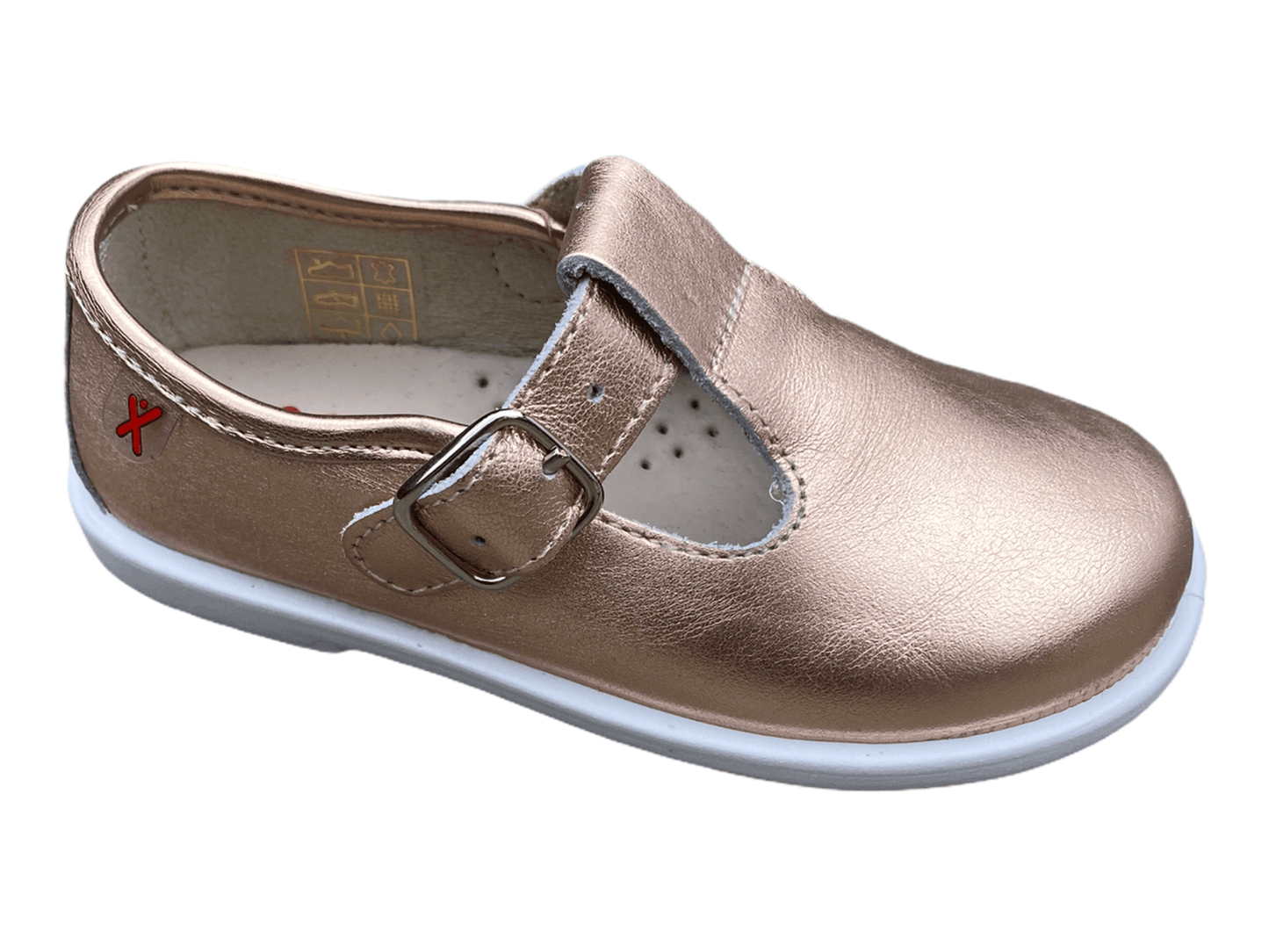 20200 ROSE Gold T-Bar Shoe - Fallons Toys&Shoes - Xiquets