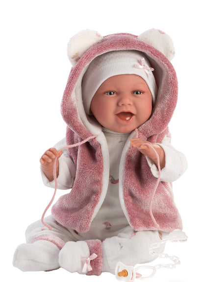 74070 Llorens Girl With Bunny Gilet Doll 42cm