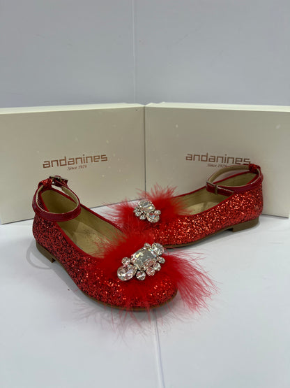 181415 Andanines Red  Feather Jewel Shoe