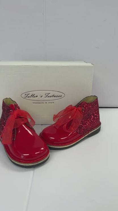 00145 Red Glitter Tulle Lace Boot