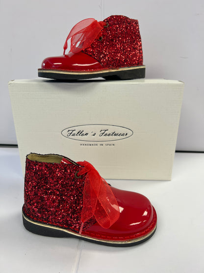 00145 Red Glitter Tulle Lace Boot