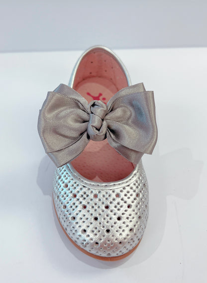 70428 NO BOWS Silver Ballerina Girls Dolly Pump Shoes