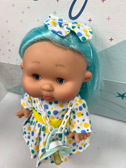 Pepote Fantasy Doll - Blue Hair/ Yellow Spotty Dress