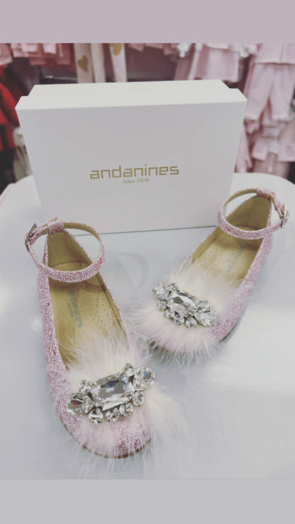 181415 Andanines Pink Feather Jewel Shoe