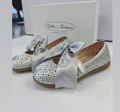 70428 NO BOWS Silver Ballerina Girls Dolly Pump Shoes