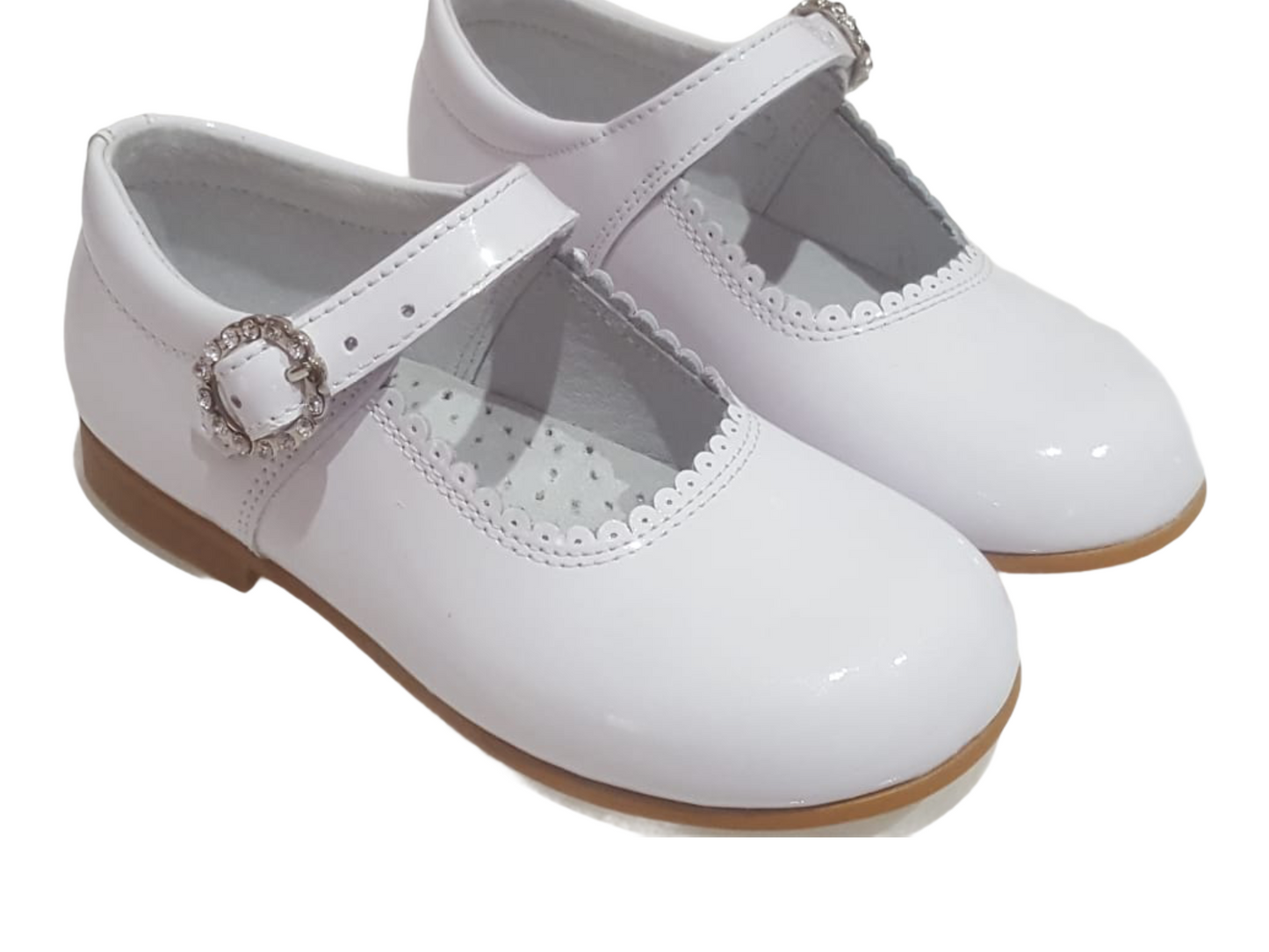 6270-1 White Shoe with Diamante Buckle - Fallons Toys&Shoes - Fallon's Footwear