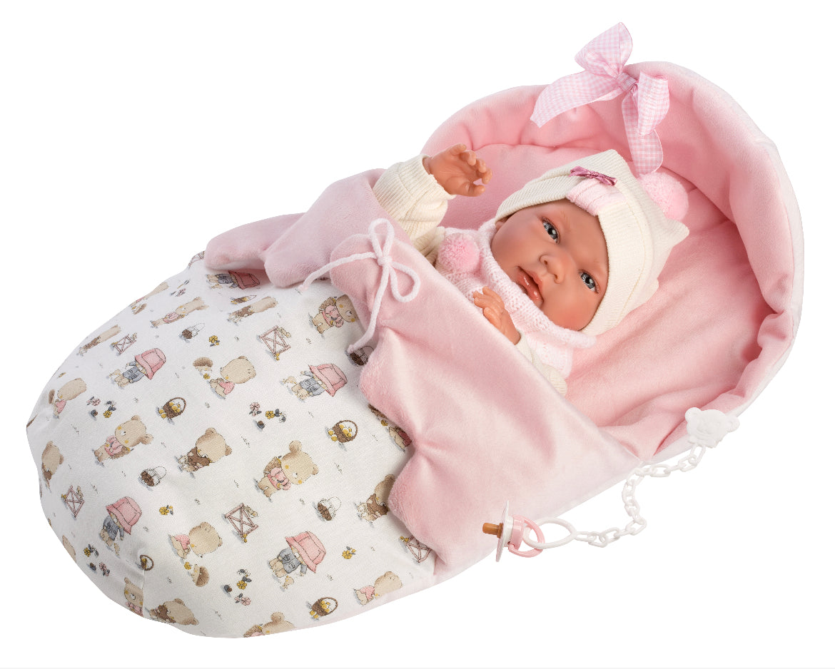 73884 Llorens Girl in Sleeping Bag Doll 40cm