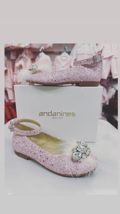 181415 Andanines Pink Feather Jewel Shoe