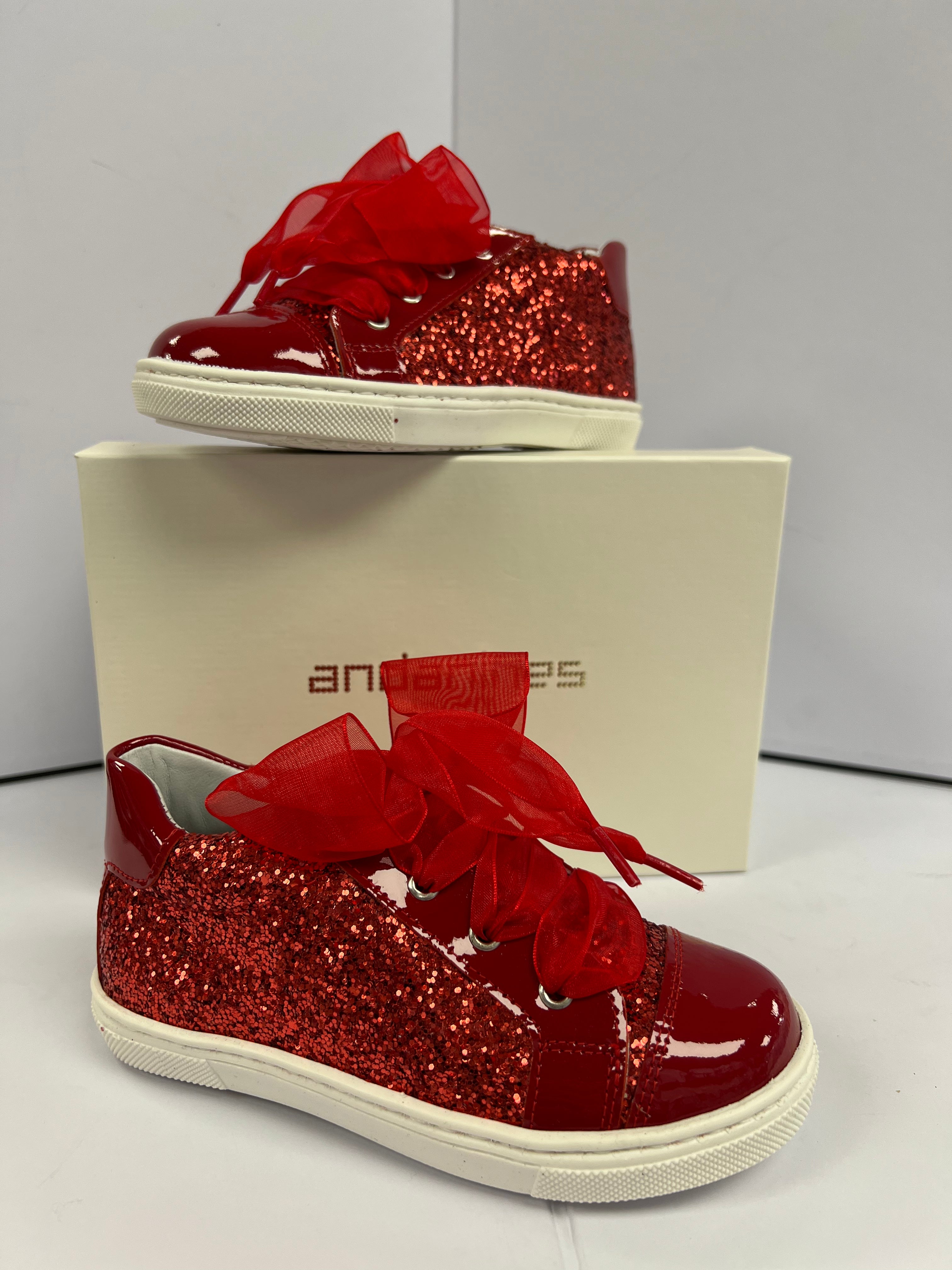 Red store sequin trainers