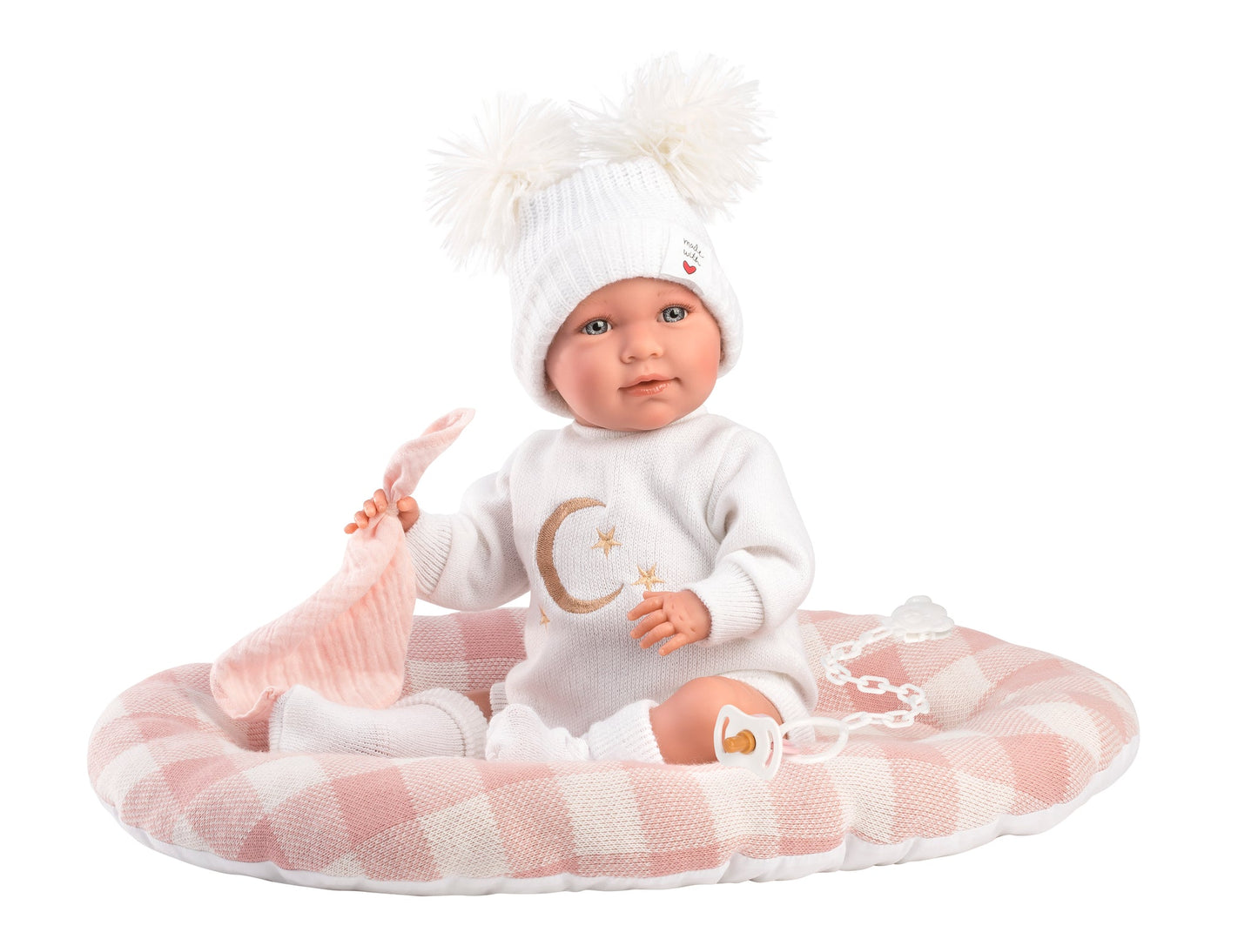 74034 Pink Check Bed Moon Llorens Crying Doll 42cm