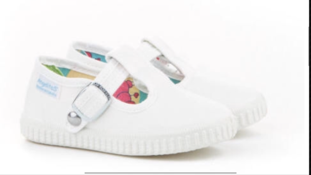 61 122 White T-Bar Canvas - Fallons Toys&Shoes - Angelitos